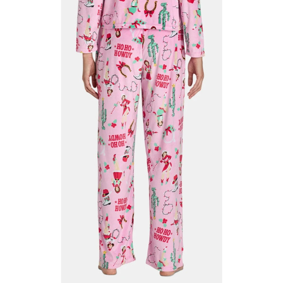 Holiday Time Pink Christmas Cowboy Fleece Pajama Lounge Pants Women’s Plus 3X - Picture 3 of 11